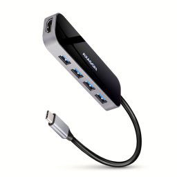 AXAGON HMC-6H4A, USB 3.2 Gen 1 hub, porty 4x USB-A, HDMI 4k30Hz, PD 100W, kábel USB-C 20cm HMC-6H4A