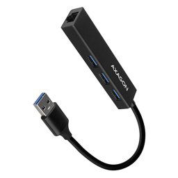 AXAGON HMA-GL3A, USB 3.2 Gen 1 hub, porty 3x USB-A + Gigabit Ethernet, kovový, kábel USB-A 20cm HMA-GL3A