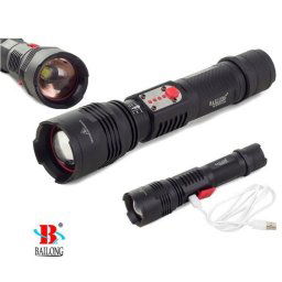 BAILONG taktická baterka + Power Bank ZOOM CREE LED USB XML-L3-U3