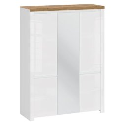 Kondela Skriňa, 151cm, kombinovaná, biely lesk, dub wotan, zrkadlo, VILGO 5D