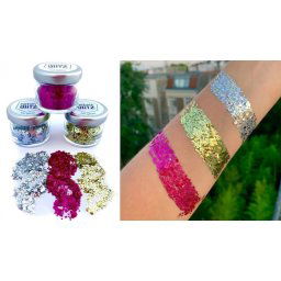 Trblietavý prach na telo - glitrové lesklé ozdoby na tvár a vlasy - Glitter 3x 10g MIX GLAMOUR