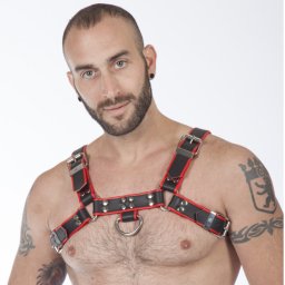 MisterB Genuine Leather BDSM Top Harness Black-Red