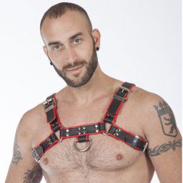 Genuine Leather BDSM Top Harness Black-Red