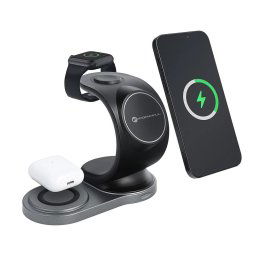 Forcell 3v1 Qi bezdrôtová nabíjačka, 15W, Sail Mag Charger kompatibilný s MagSafe, čierna