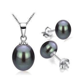 Olivie Strieborná sada PERLY BLACK BUTTON 7604