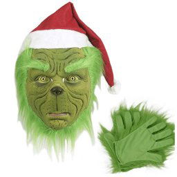 Grinch (zelený škriatok) maska na tvár s rukavicami - pre deti aj dospelých na Halloween či karneval