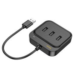 Hoco adaptér HUB 4v1 USB na 3x USB2.0 + RJ45, 100 Mbps Ethernet, 0,2 m, čierny (HB35)