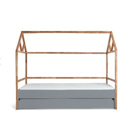 Posteľ, 90x200, sivá, dub, BELL AMY LOTTA BED HOUSE