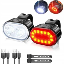 Vodeodolné LED svetlá na bicykel, súprava predná + zadná