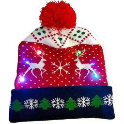 Svietiaca čiapka na zimu s brmbolcom vianočná s LED - CHRISTMAS DEER