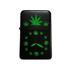 Benzínový zapaľovač Hemp leaves clock + Možnosť Gravírovania + Benzín Zadarmo