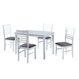 Kondela Jedálenský set 1+4, 110x70cm, MDF, biely, látka sivá, BRISBO