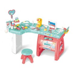 Mama Kiddies 27-dielny kompletn lekrsky stl so stolikou a mnohmi doplnkami v ruovo-modrej farbe