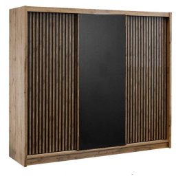 Skriňa, 250cm, kombinovaná, dub wotan, čierna, LONDON 250