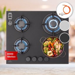 Klarstein Firetale plynová varná doska 4-zónová 60 cm s hliníkovými horákmi vrátane hadice a redukčného ventilu
