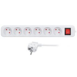 Solight Biely predlžovací kábel, vypínač, 6 zásuviek, 2m PP71