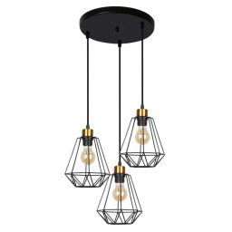 Candellux Čierno-zlatý závesný luster Primo pre žiarovku 3x E27 s guľatou základňou 33-06172