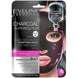 Eveline Cosmetics Eveline Charcoal Hĺbkovo čistiaca hydratačná pleťová maska s aktívnym čiernym uhlím 8v1 20 ml