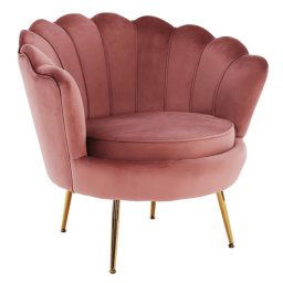 Kondela Kreslo v štýle Art-deco, ružová Velvet látka/gold chróm-zlatý, NOBLIN