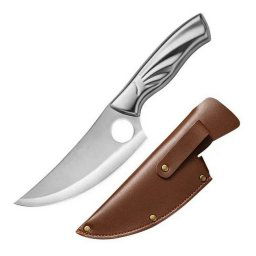 B-SQUL Lovecký sekací nôž strieborný s puzdrom 25 cm + Možnosť GRAVÍROVANIA
