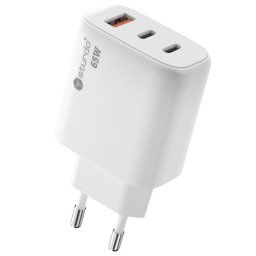 Sturdo Sieťová nabíjačka GaN 65W 2xPD+QC3.0, biela NSI-0090-STU-GAN65