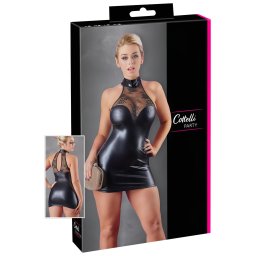 Cottelli - mini aty s ipkou a lesklm golierom - ierne - XL