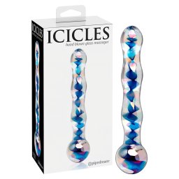 Icicles No. 08 - dvojit sklenen dildo - vlnit tvar - ro-modr