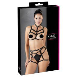 Cottelli - ozdobn postroj bielize trojset - ierna (S-L)