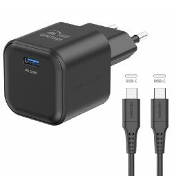SWISSTEN GaN network adapter 1x USB-C 20 W PD, black + Data cable USB-CUSB-C 1,2 m, black 22070130
