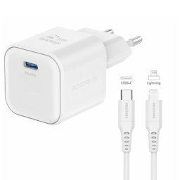 SWISSTEN GaN network adapter 1x USB-C 20 W PD, white + Data cable USB-CLighting 1,2 m, white 22070140