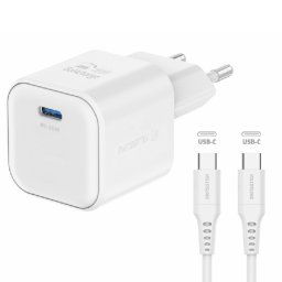 SWISSTEN GaN network adapter 1x USB-C 20 W PD, white + Data cable USB-CUSB-C 1,2 m, white 22070120