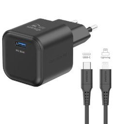 SWISTEN sieťový adaptér 1x USB-C 35 W PD, čierny + dátový kábel USB-Clightning 1,2 m, čierny 22070250