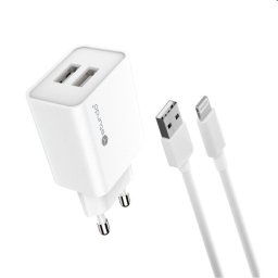 Sturdo Sieťová nabíjačka 2,1A 2xUSB + nabíjací kábel USBUSB-C, biela NSI-0088-STU-TYPEC