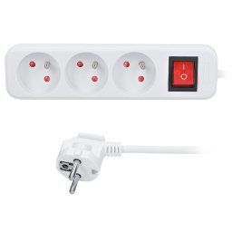 Solight Biely predlžovací kábel, vypínač, 3 zásuvky, 1.5m PP10