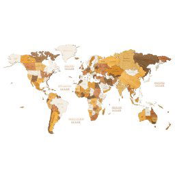 Drevené mapy sveta na stenu 4D drevene - cestovateľská mapa z dreva 150x75cm - ORIGINAL