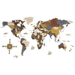 Drevená mapa na stenu 4D / 3D - Luxusné nástenné mapy z dreva 250x125cm​​ - INDIGO