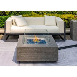 Betónové ohnisko na plyn (propan butan) do exteriéru + integrovaný stol 91x91cm OLYMP šedý