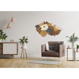 Mapa Česko + mestá - Drevená nástenná 3D / 2D Mapy Česka na stenu z dreva