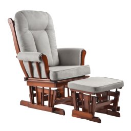 Kondela Hojdacie kreslo s podnožou, drevo orech, sivá látka, SAFORD