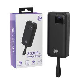 JP Powerbanka s 2 vstavanými káblami, 30000mAh, USB-C + Lightning, s LED svetlom, PD 22,5W, čierna