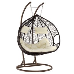 Kondela Závesné dvojkreslo, kov medený, ratan hnedý, látka krémová, DALVEA 2 NEW