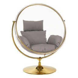 Kondela Závesné kreslo, so stojanom, transparentné, látka sivá, BUBBLE TYP 2