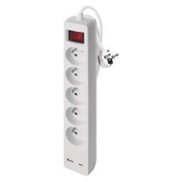EMOS Biely predlžovací kábel, vypínač, 5 zásuviek, 1×USB-A + 1×USB-C, 3m P1513CU