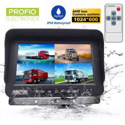 Vodotesný monitor pre lod / auta / stroje 10" AHD LCD s IP69 + 8 vstupov pre kamery + 128GB SD karta