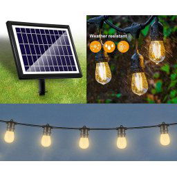 Svetelna retaz na terasu - LED solárna na baterky s Biele LED žiarovky 15ks + 9m kábel + IP65