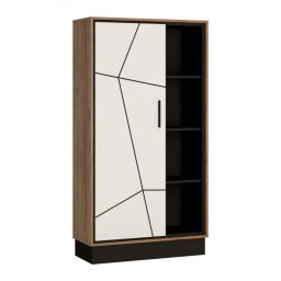 Regál, 85cm, dub catania, čierna perla, biely lesk, BROLO BROR01