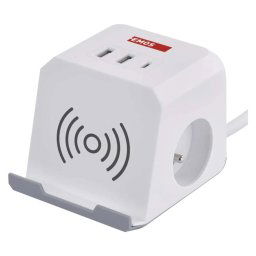 EMOS Biely predlžovací kábel - kocka, 2 zásuvky, 2×USB-A + 1×USB-C, bezdrôtové nabíjanie, 2m P0212CQ