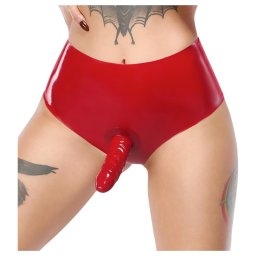 LATEX - spodn bielize s realistickm dildom (erven)