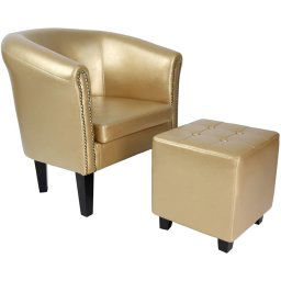 Kreslo s taburetom Chesterfield, zlaté