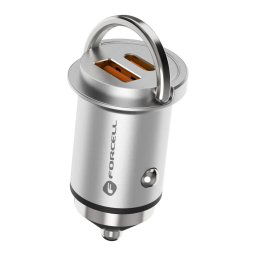 Forcell F-Energy Mini nabíjačka do auta USB-C + USB A, QC 3.0 20 W, strieborná